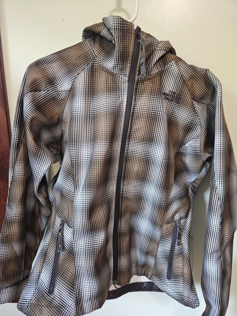 The North Face Women's Brown & White Plaid Hooded Ski Jacket